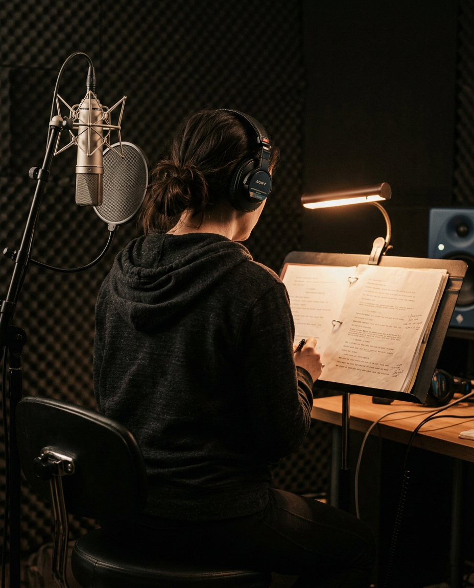 Voice actor at the microphone